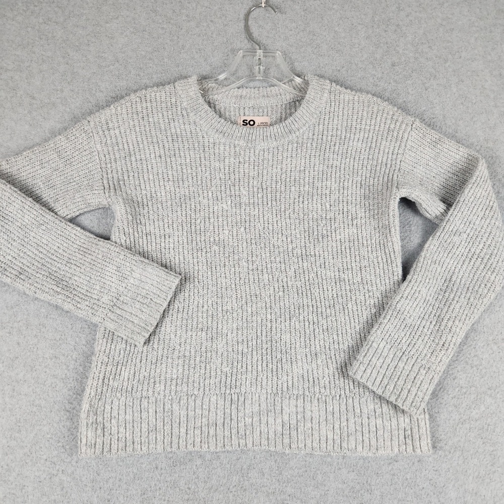 SO Sweater Girls L 10/12 Gray Shimmer Ribbed Knit Long Sleeve Crew Neck Pullover - Picture 1 of 8